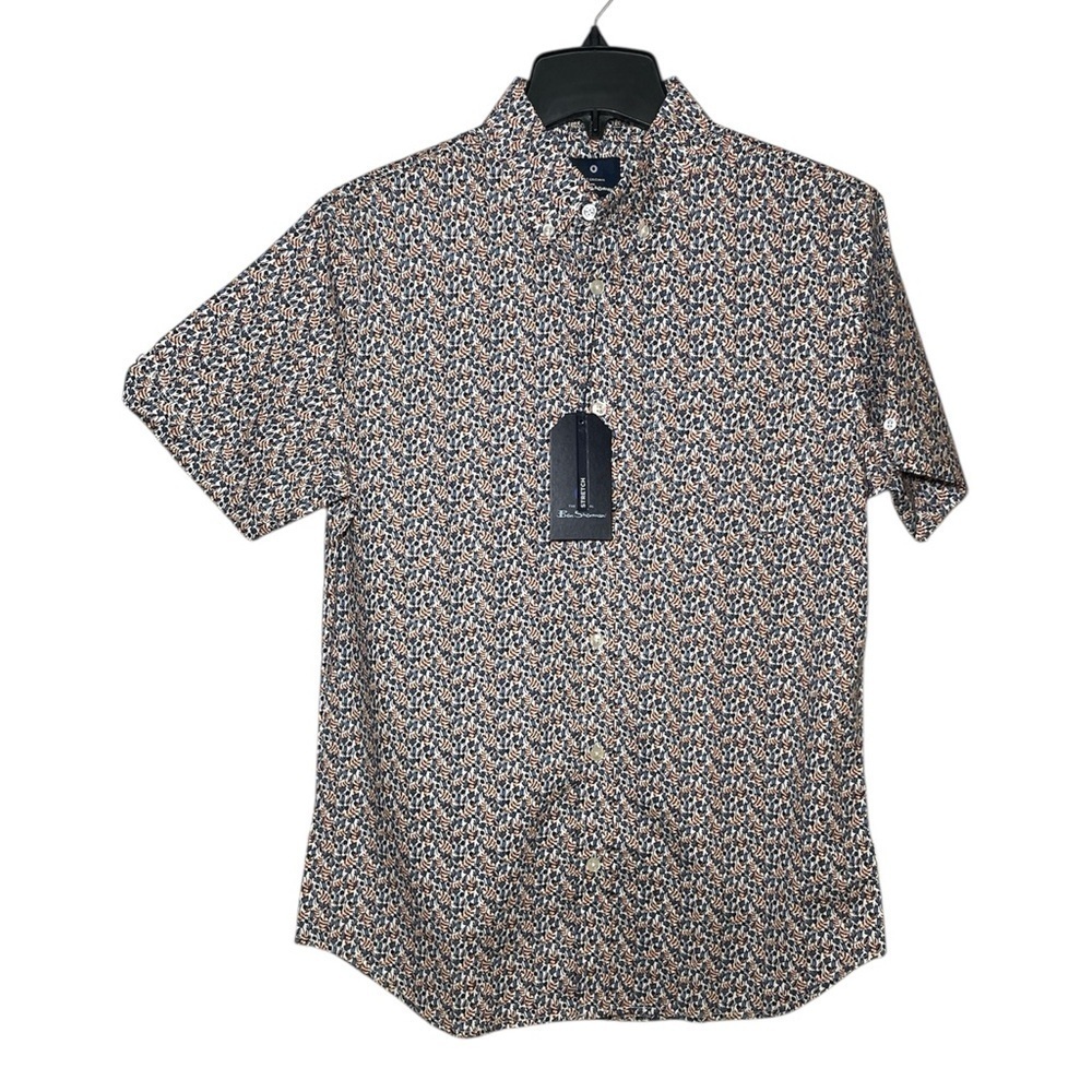 Ben Sherman navy and brown short sleeve button down shirt sz S